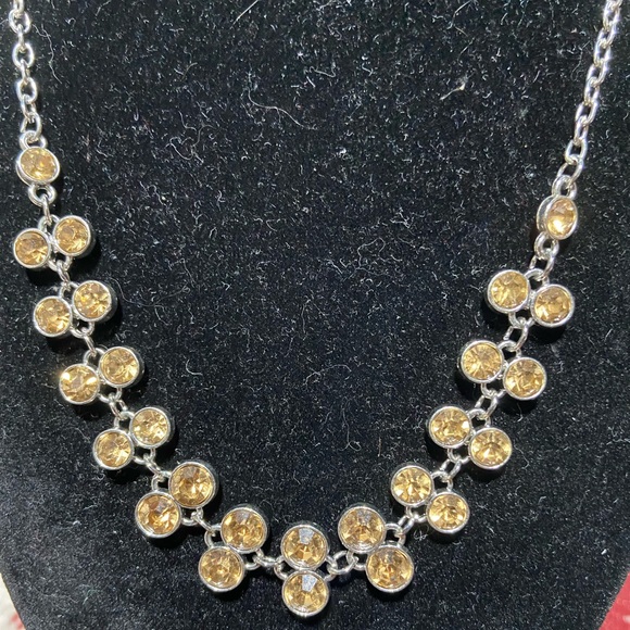 Silver Tone Necklace With Double Light Orange Rhinestines - Picture 3 of 4